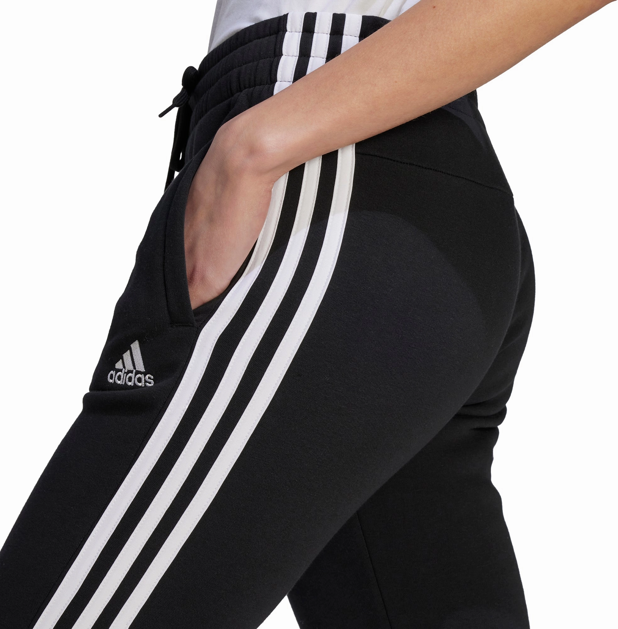 adidas Essentials 3 Stripes Womens Fleece Joggers - Black Chic Style