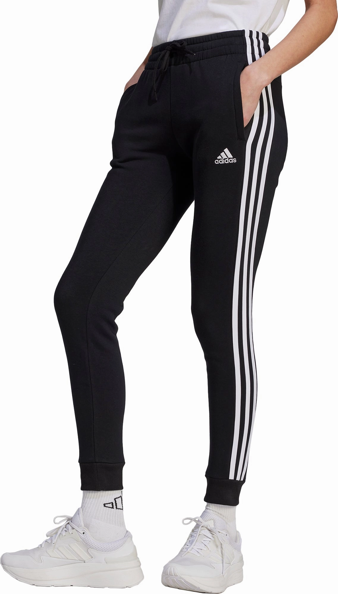 adidas Essentials 3 Stripes Womens Fleece Joggers - Black Skinny Fit Warm design