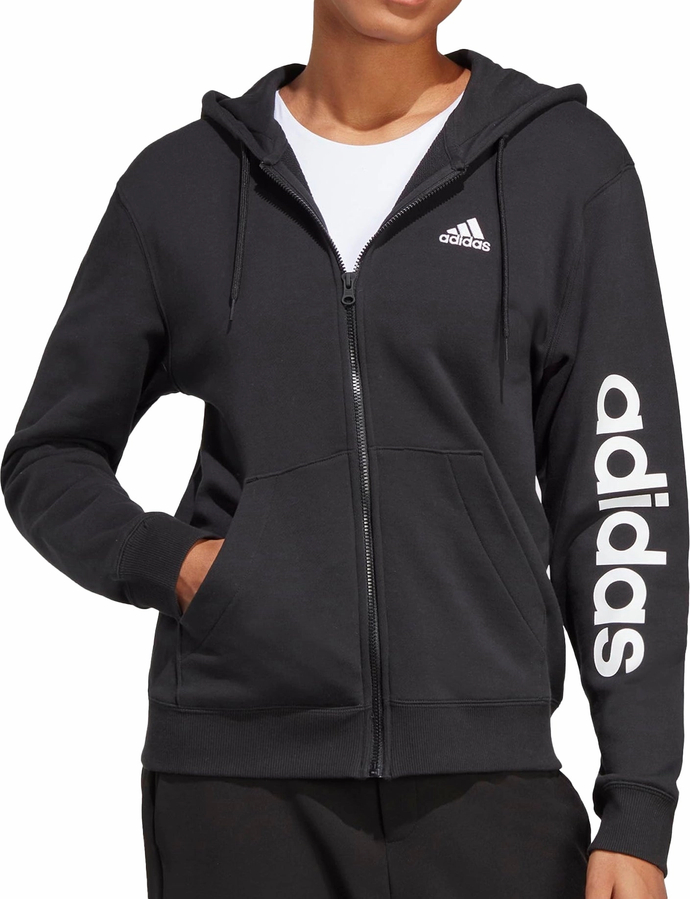 adidas Essentials Linear French Terry Womens Full Zip Hoody - Black Ultralight Padding
