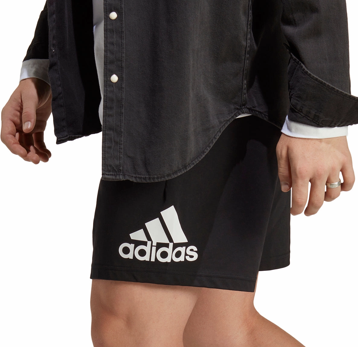 adidas Essentials Logo Mens Shorts - Black mid-rise Linen blend
