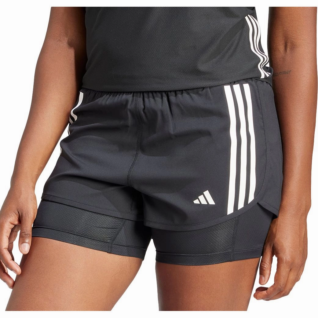 adidas Own The Run 3 Stripes 2 In 1 Womens Running Shorts - Black Active Days