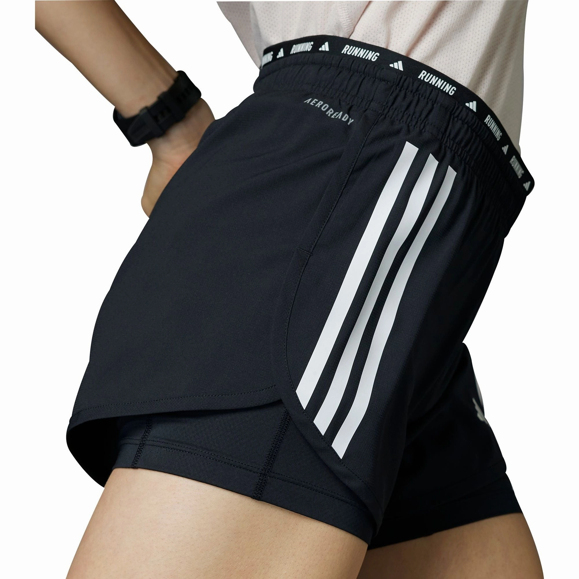 Durable Quality adidas Own The Run 3 Stripes 2 In 1 Womens Running Shorts - Black