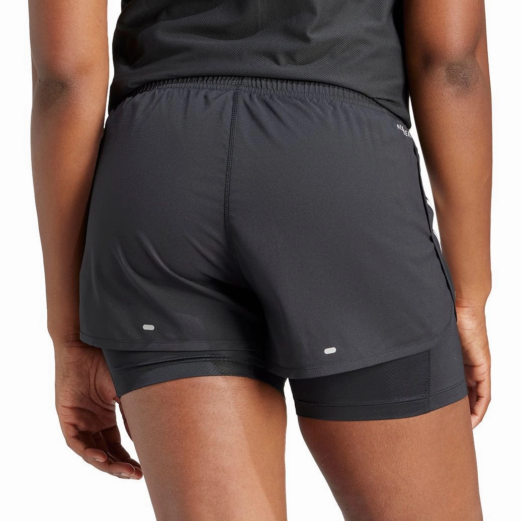 adidas Own The Run 3 Stripes 2 In 1 Womens Running Shorts - Black Chic Comfort