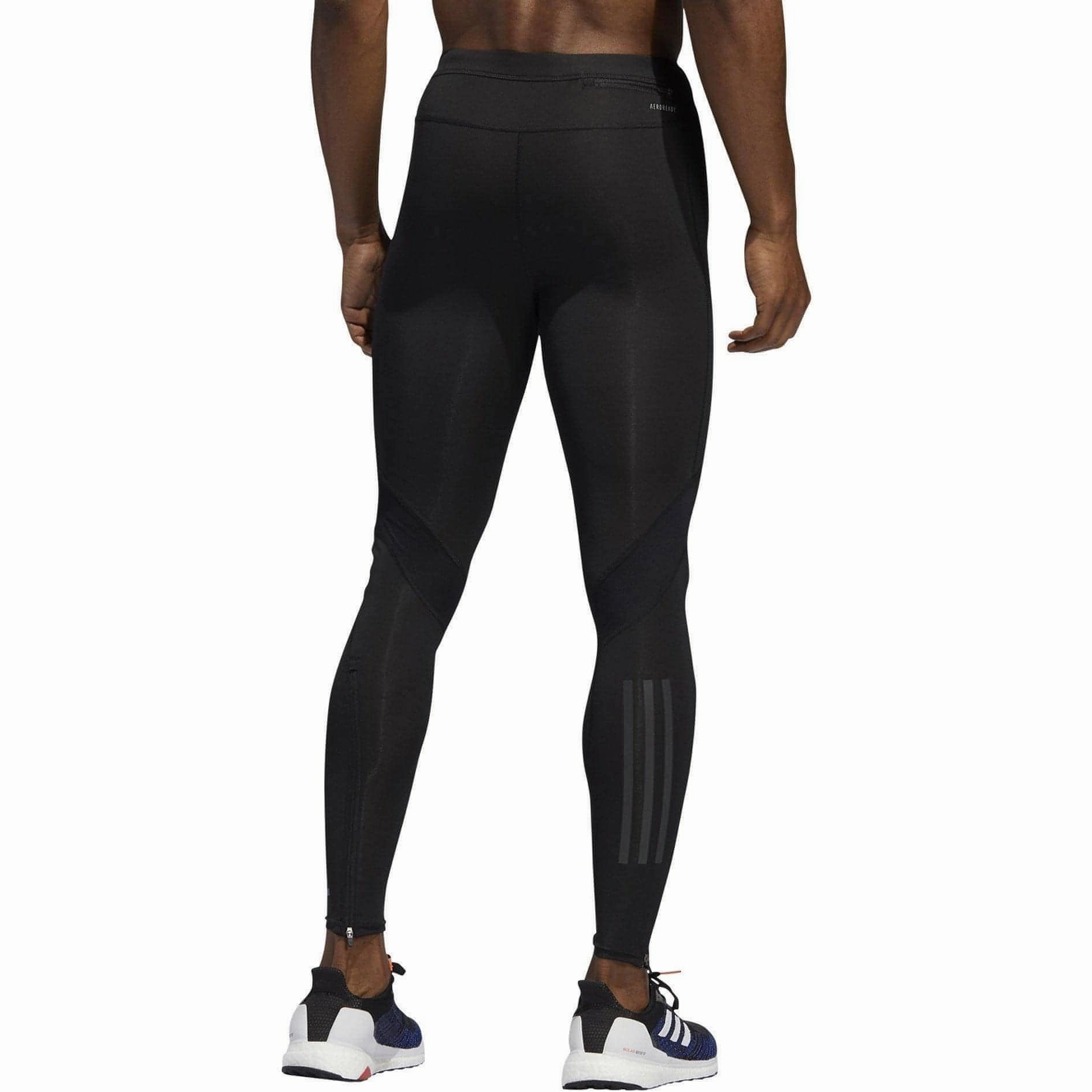 adidas Own The Run Mens Long Running Tights - Black Mesh Panel City Walk