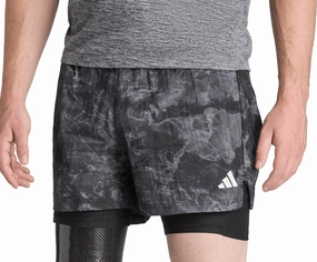 Stretch Fit adidas Own The Run Spray Dye 2 In 1 Mens Running Shorts - Grey