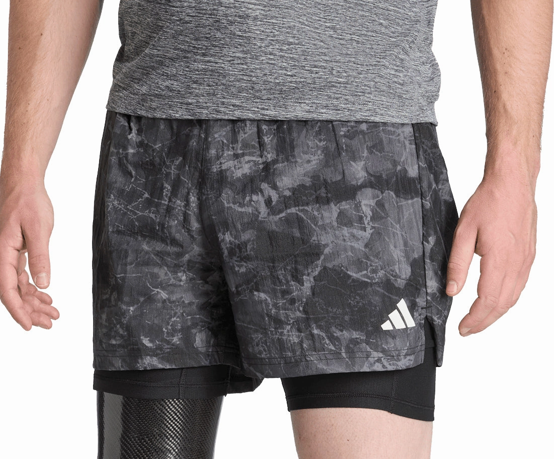 Easy Fit Design Four Way Stretch adidas Own The Run Spray Dye 2 In 1 Mens Running Shorts - Grey