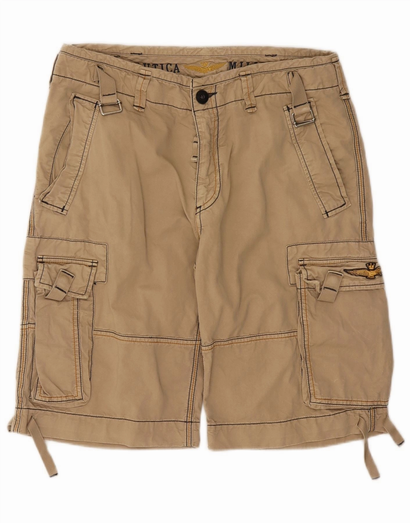 AERONAUTICA MILITARE Mens Cargo Shorts IT 48 Medium W32 Beige Cotton home renovation Striped Design