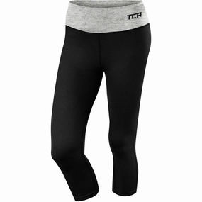 Travel Ready Mesh Panel Gym Workout TCA Pro Performance Supreme Womens 3/4 Capri Running Tights - Black