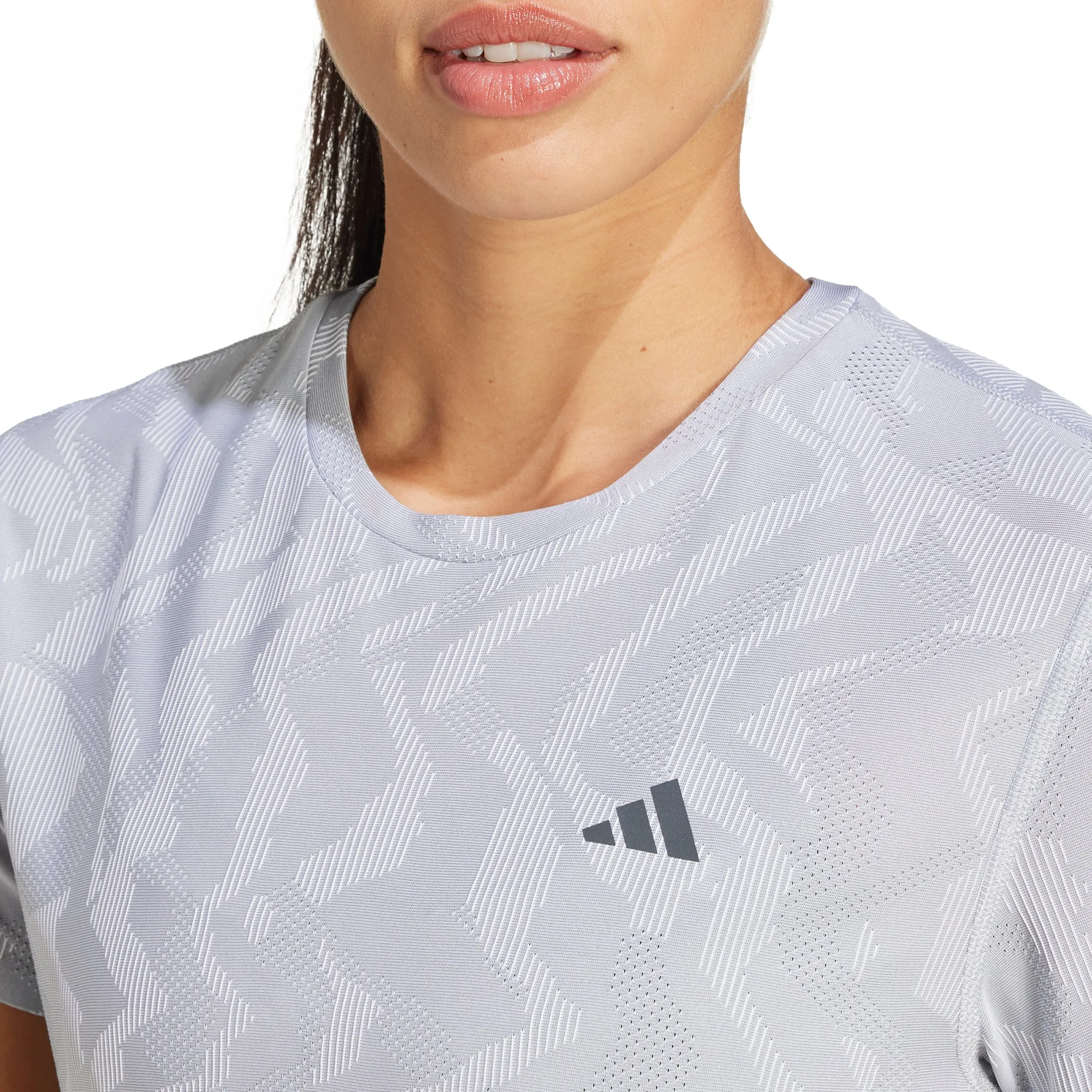 adidas Ultimate HEAT.RDY Engineered Short Sleeve Womens Running Top - Grey Classic Wearable Ruffled edges