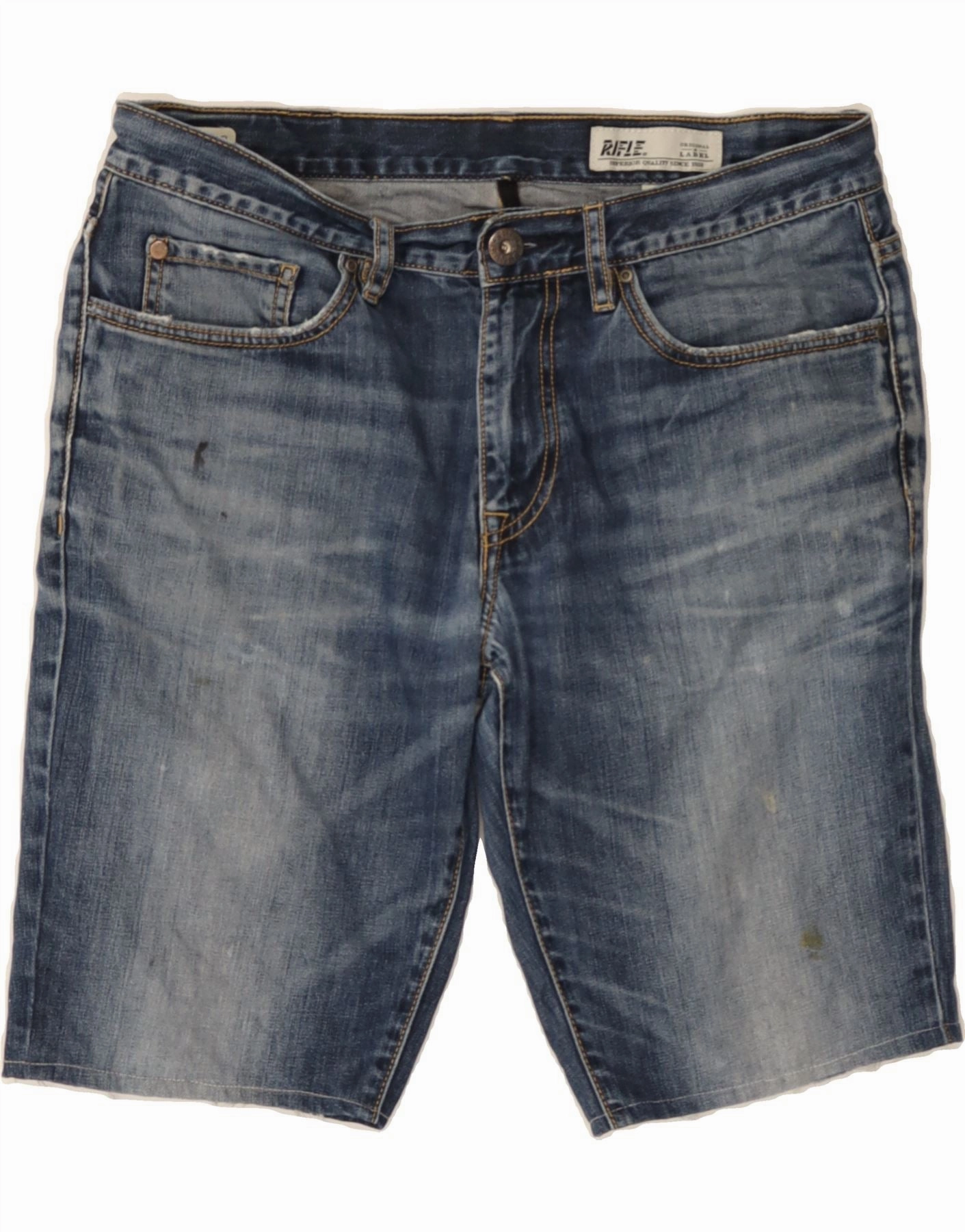 Quick Access Pockets RIFLE Mens Denim Shorts W34 Large Blue Cotton