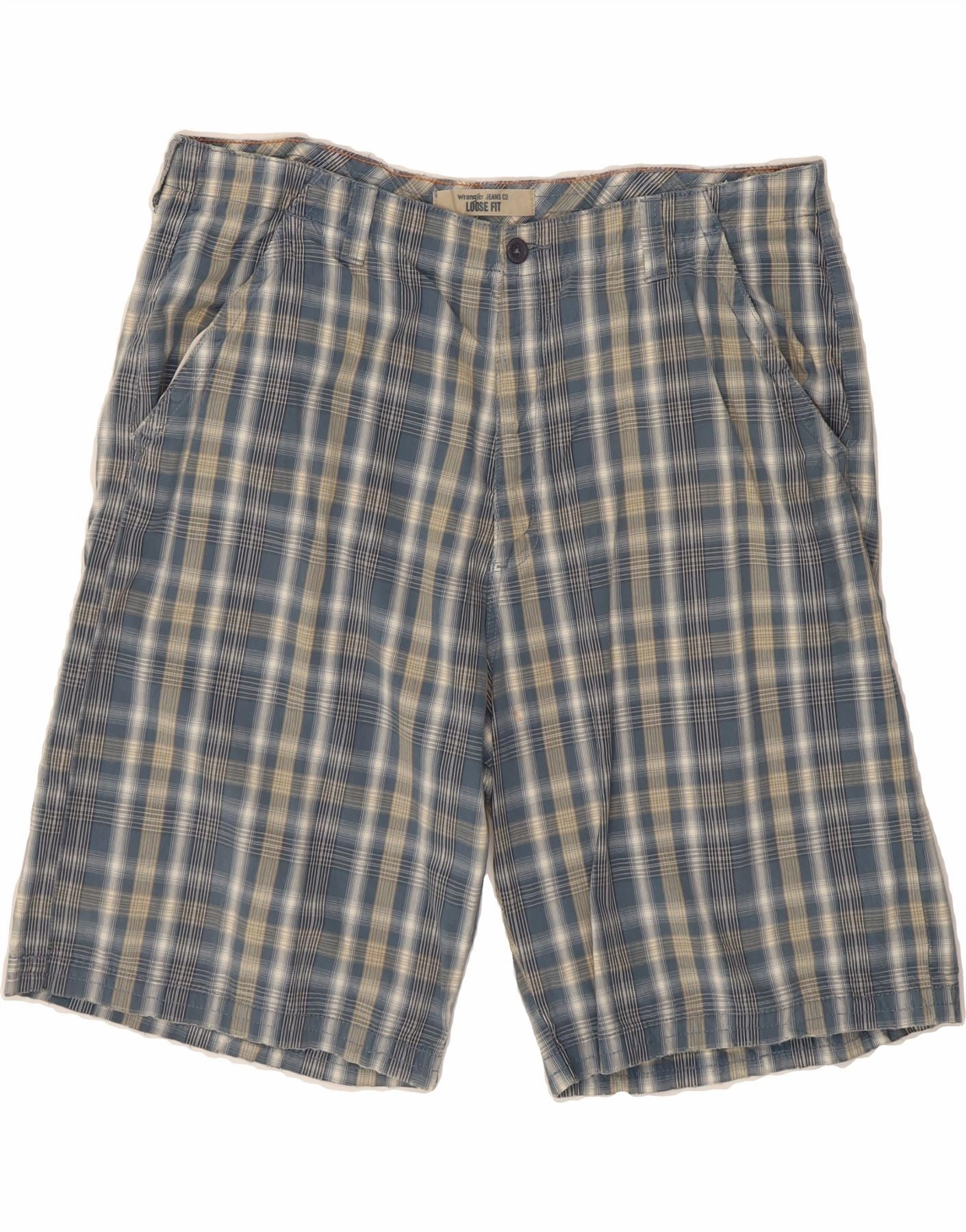 WRANGLER Mens Loose Fit Chino Shorts W40 XL Blue Check Stretch waistband Performance Comfort