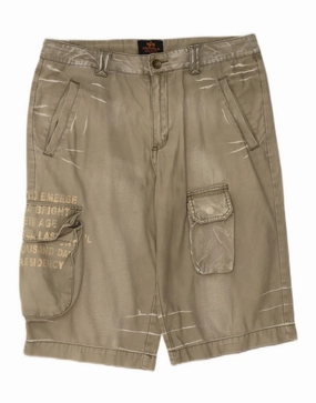 ALPHA INDUSTRIES Mens Graphic Cargo Shorts W33 Large Beige Cotton Light Design Classic Appeal