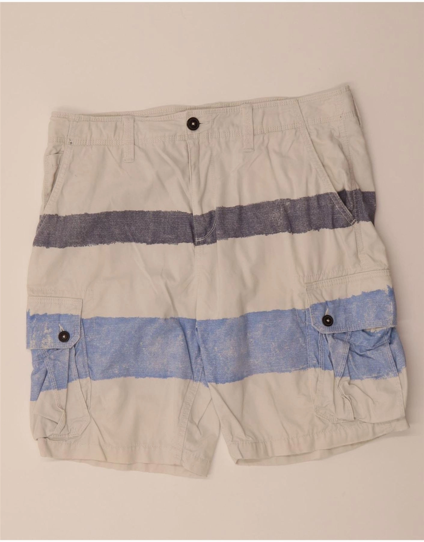Outdoor Layer AMERICAN EAGLE Mens Cargo Shorts W36 Large  Off White Striped Cotton
