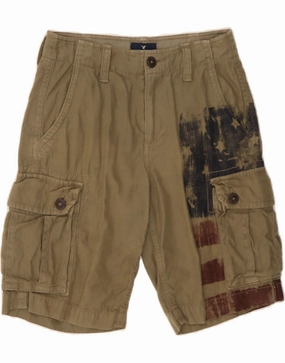 Quick Adjust Mid - rise AMERICAN EAGLE OUTFITTERS Mens Graphic Cargo Shorts W28 Small Khaki USA