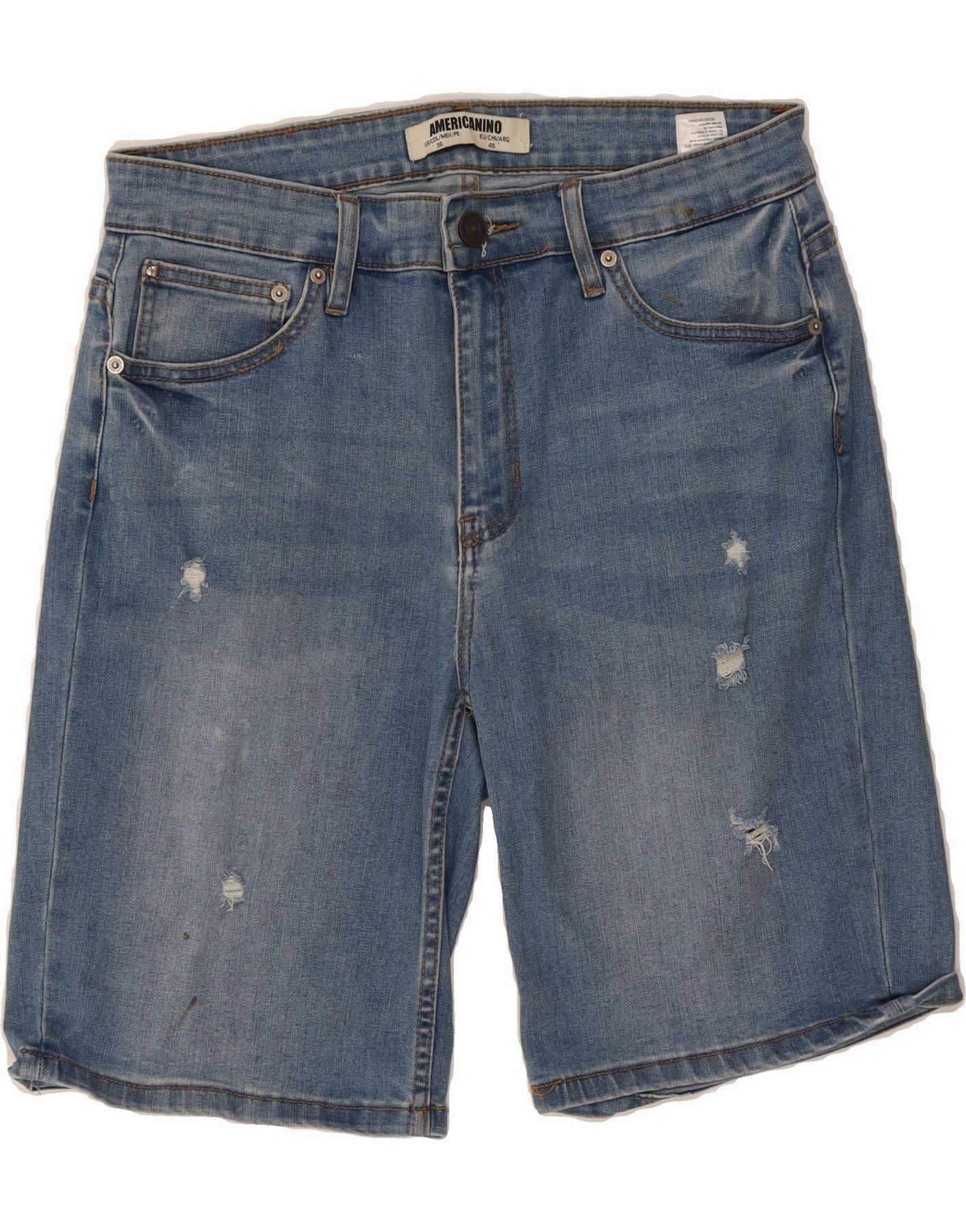 Sporty Comfort Fit Sport Edge AMERICANINO Mens Distressed Denim Shorts EU 46 XL W36 Blue Cotton