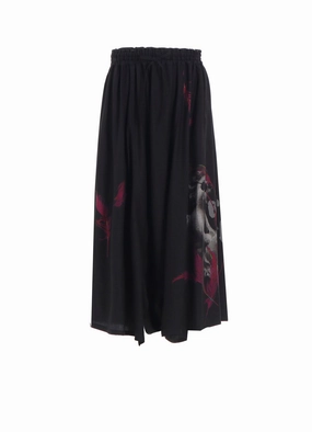 Casual Look ANGEL-PRINT DUNGAREE TWILL GATHERED PANTS