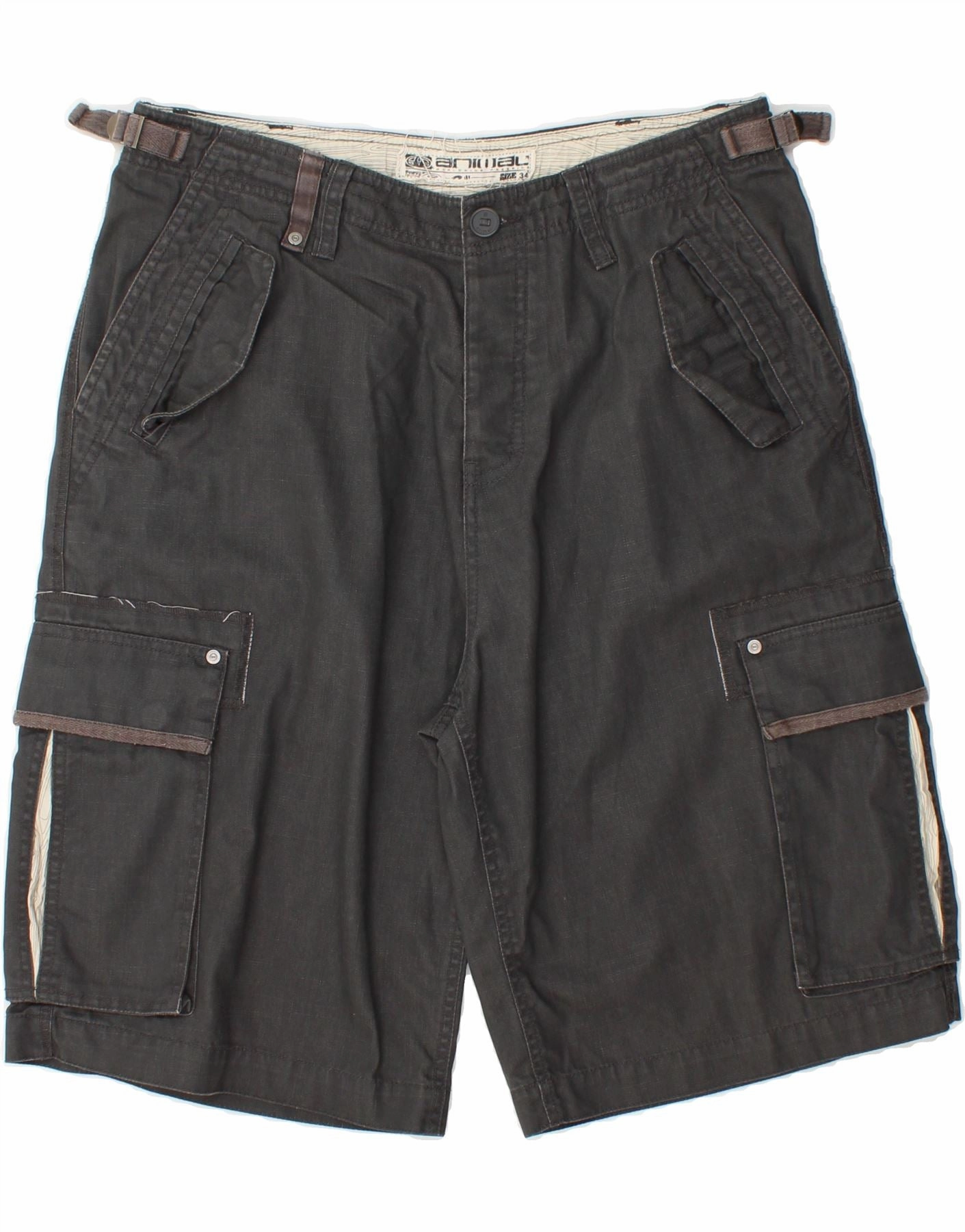 ANIMAL Mens Cargo Shorts W34 Large  Grey Cotton Moisture Management Lining