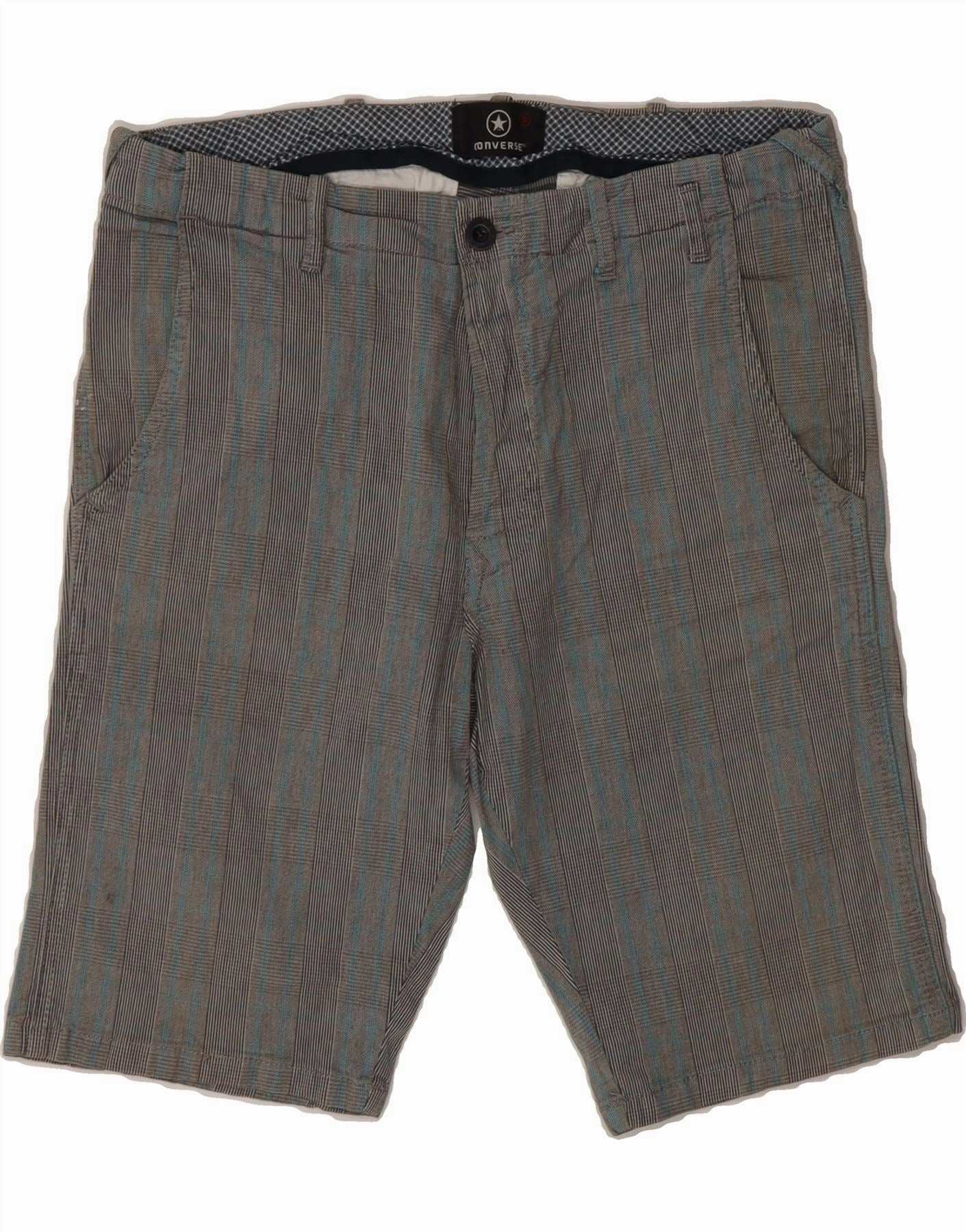 CONVERSE Mens Casual Shorts Small W29 Grey Check Cotton Comfortable fit UV resistant