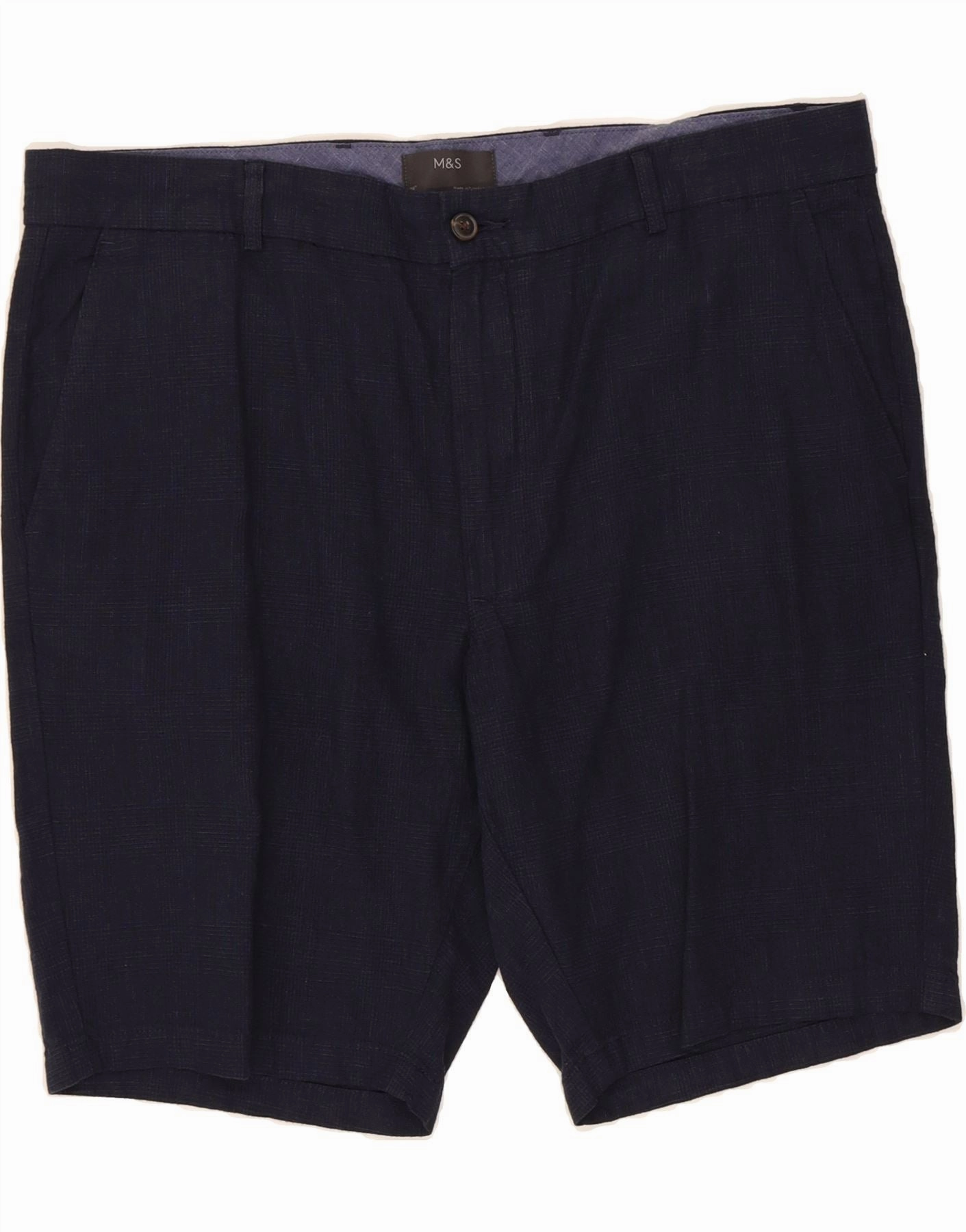 Stay Flexible Outdoor Movement MARKS & SPENCER Mens Chino Shorts W38 XL Navy Blue Check Cotton
