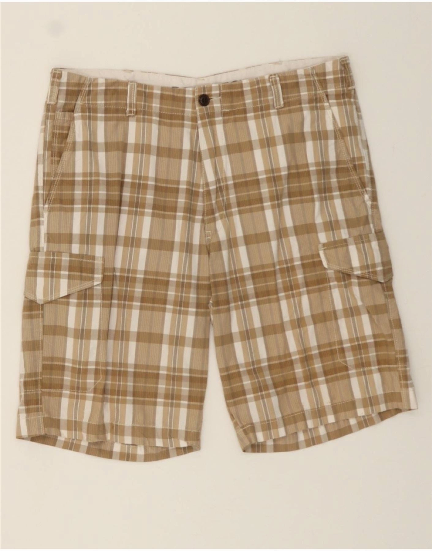 Tear Resistant Panels Low Maintenance Fabric DOCKERS Mens Cargo Shorts W34 Large  Beige Check Cotton