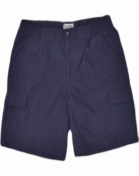VINTAGE Mens Cargo Shorts IT 46 Small W29  Navy Blue Polyester Comfortable Stretch Flexible Stretch Waist