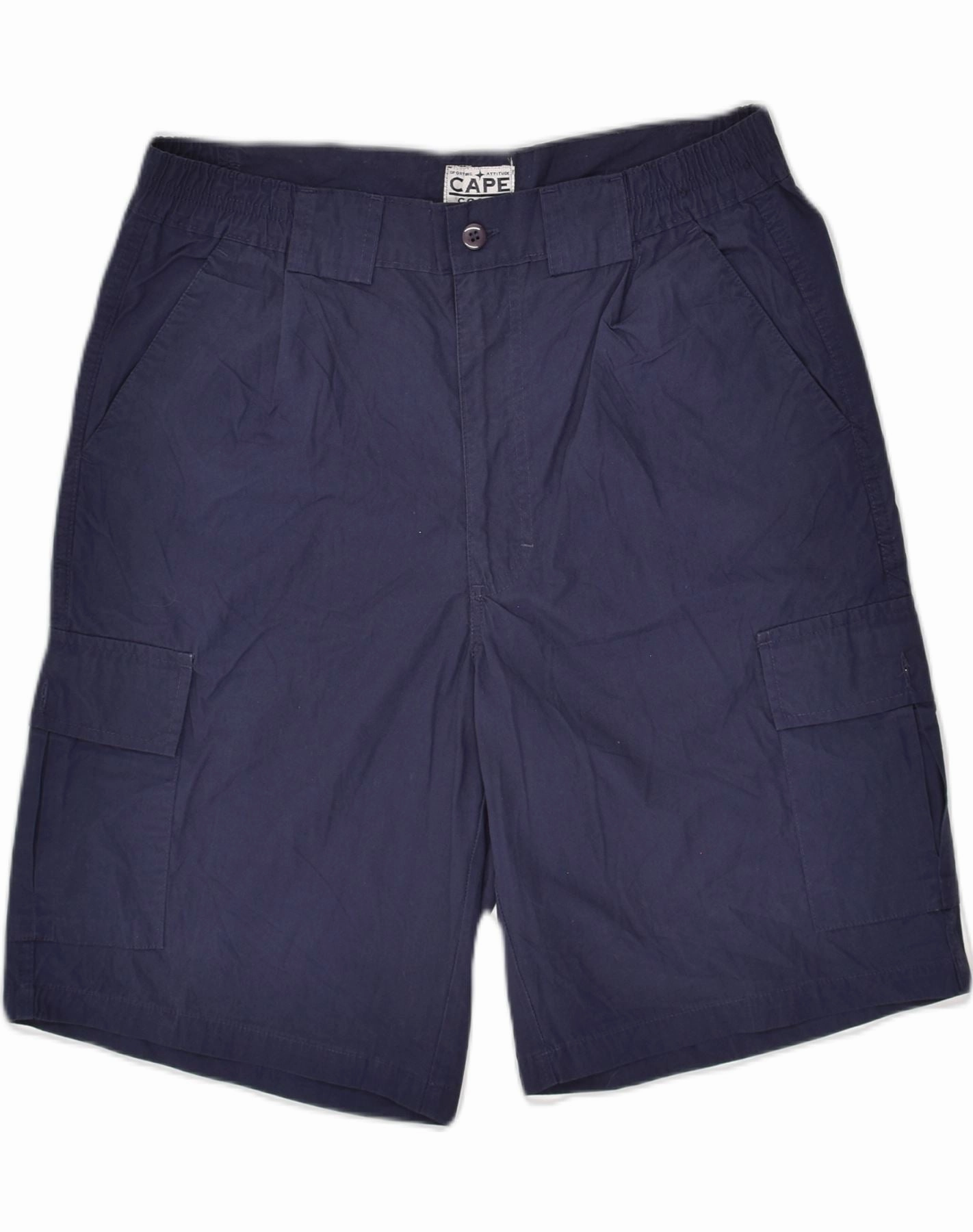 VINTAGE Mens Cargo Shorts IT 46 Small W29  Navy Blue Polyester Comfortable Stretch Flexible Stretch Waist