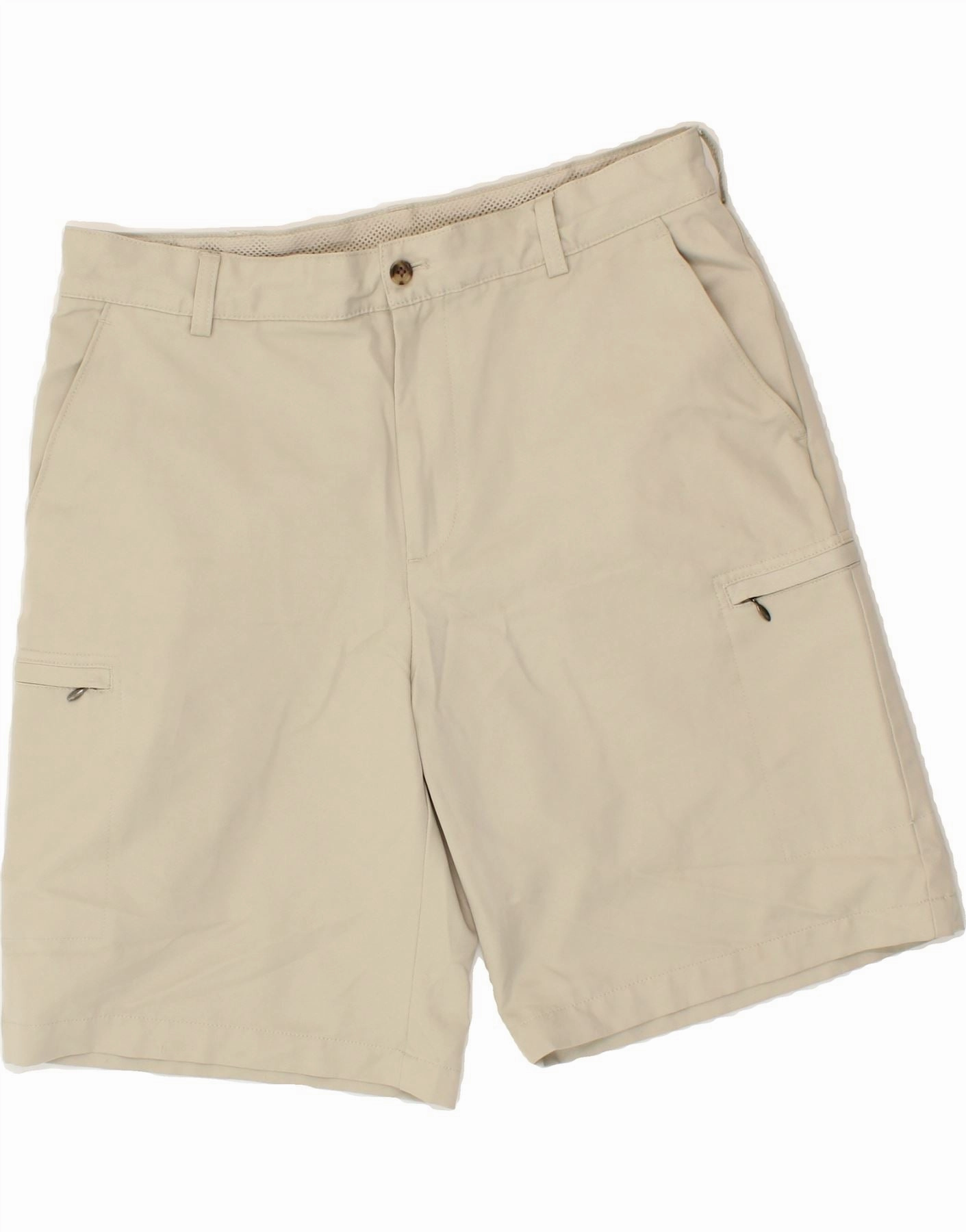 IZOD Mens Cargo Shorts W34 Large Beige Polyester Lightweight Weave