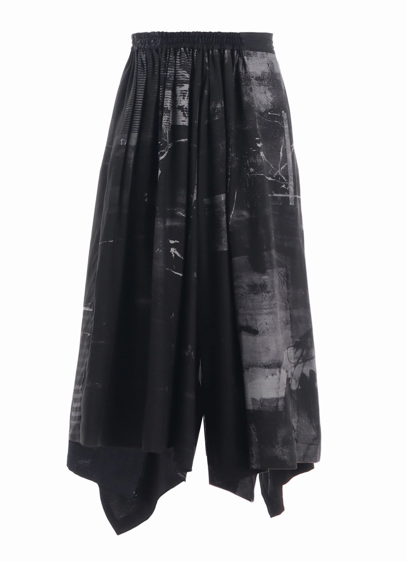 Supportive Waistband Chilly Weather Wear CUPRO BLURRY FLOWER PRINT RIGHT-SIDE GATEHRED PANTS