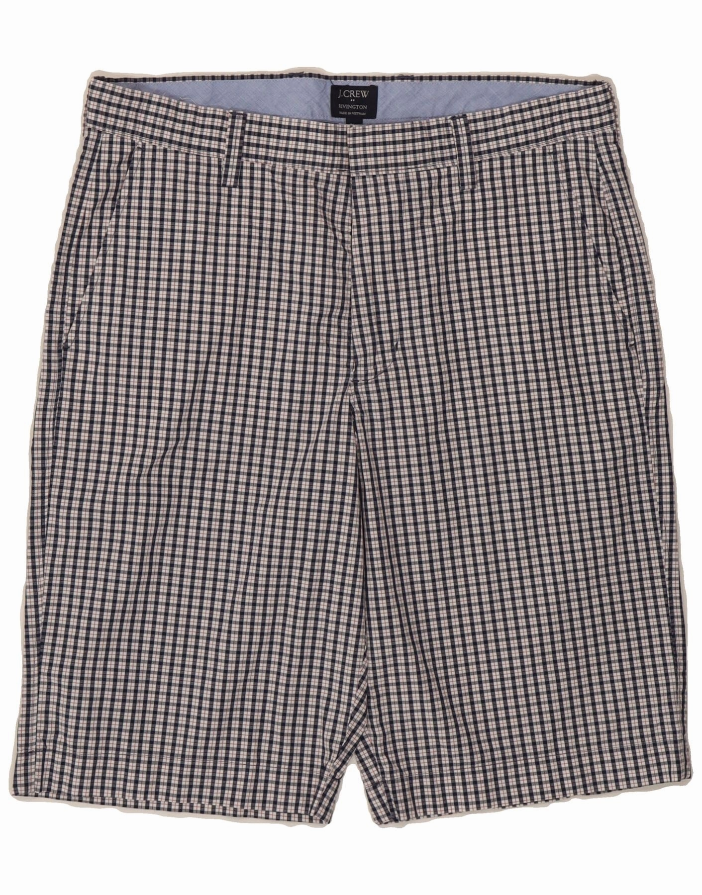 J. CREW Mens Rivington Chino Shorts W31 Medium  Navy Blue Check Quick Evaporation Fabric Soft Layers
