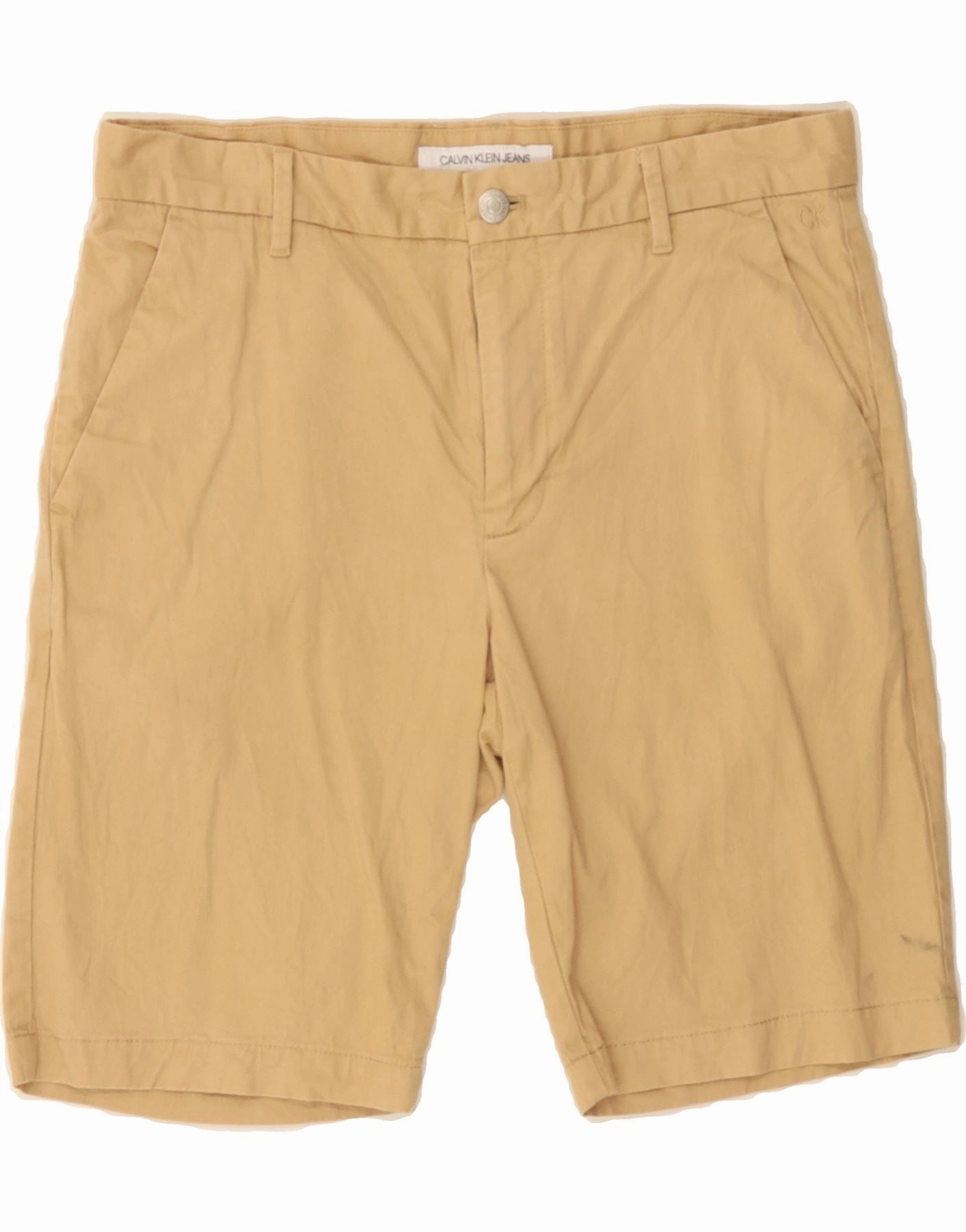 CALVIN KLEIN JEANS Mens Chino Shorts W31 Medium  Beige Cotton Compression Lining Effortless Fit