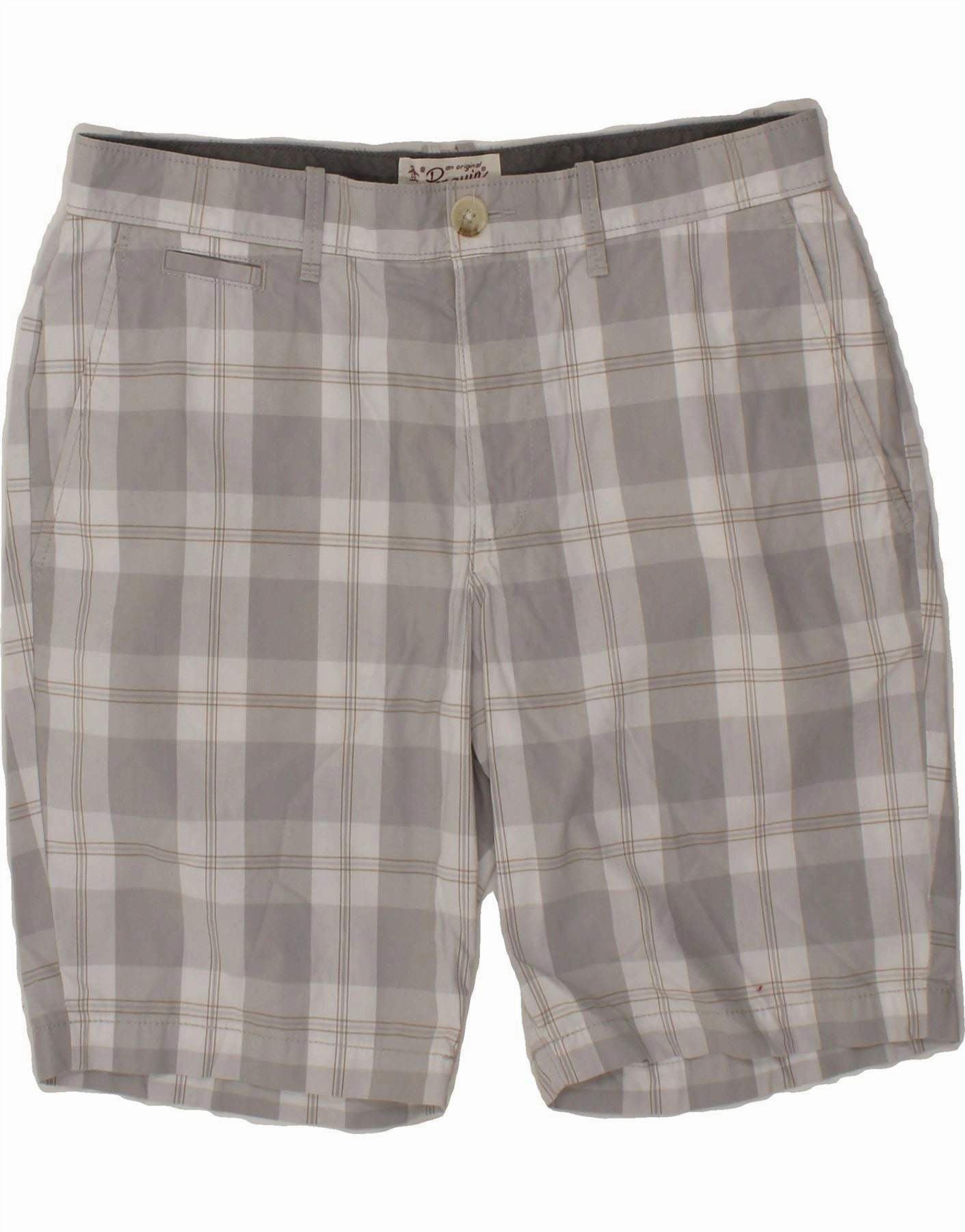 Smooth Fit PENGUIN Mens Chino Shorts IT 48 Medium W32  Grey Check Cotton
