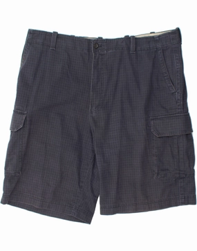 Athletic Silhouette IZOD Mens Cargo Shorts W42 2XL Navy Blue Check Cotton