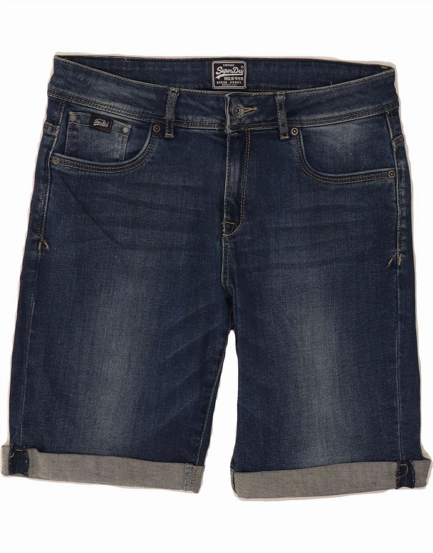 Mesh Ventilation Zones SUPERDRY Mens Denim Shorts W32 Medium Blue Cotton