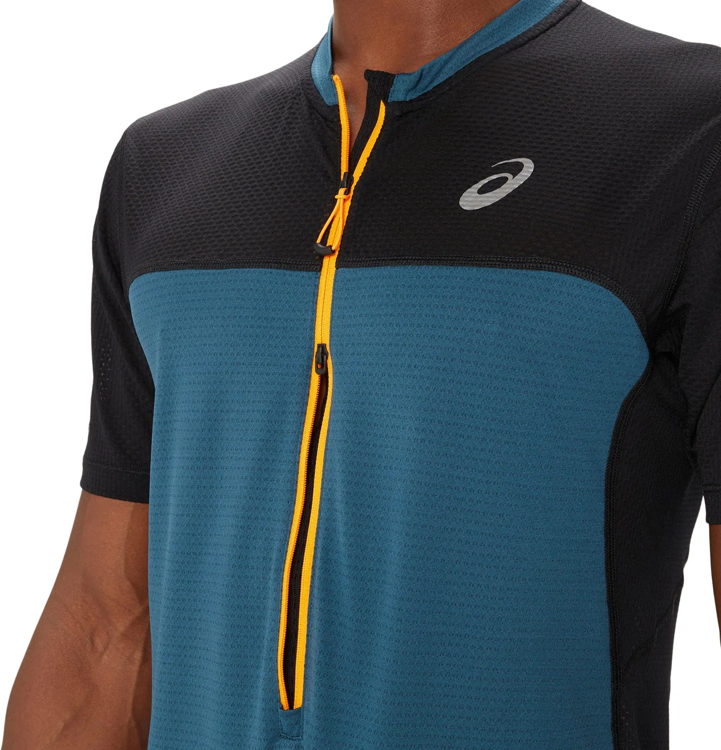 NoSideSeam Easy Comfort Asics FujiTrail Half Zip Short Sleeve Mens Running Top - Blue