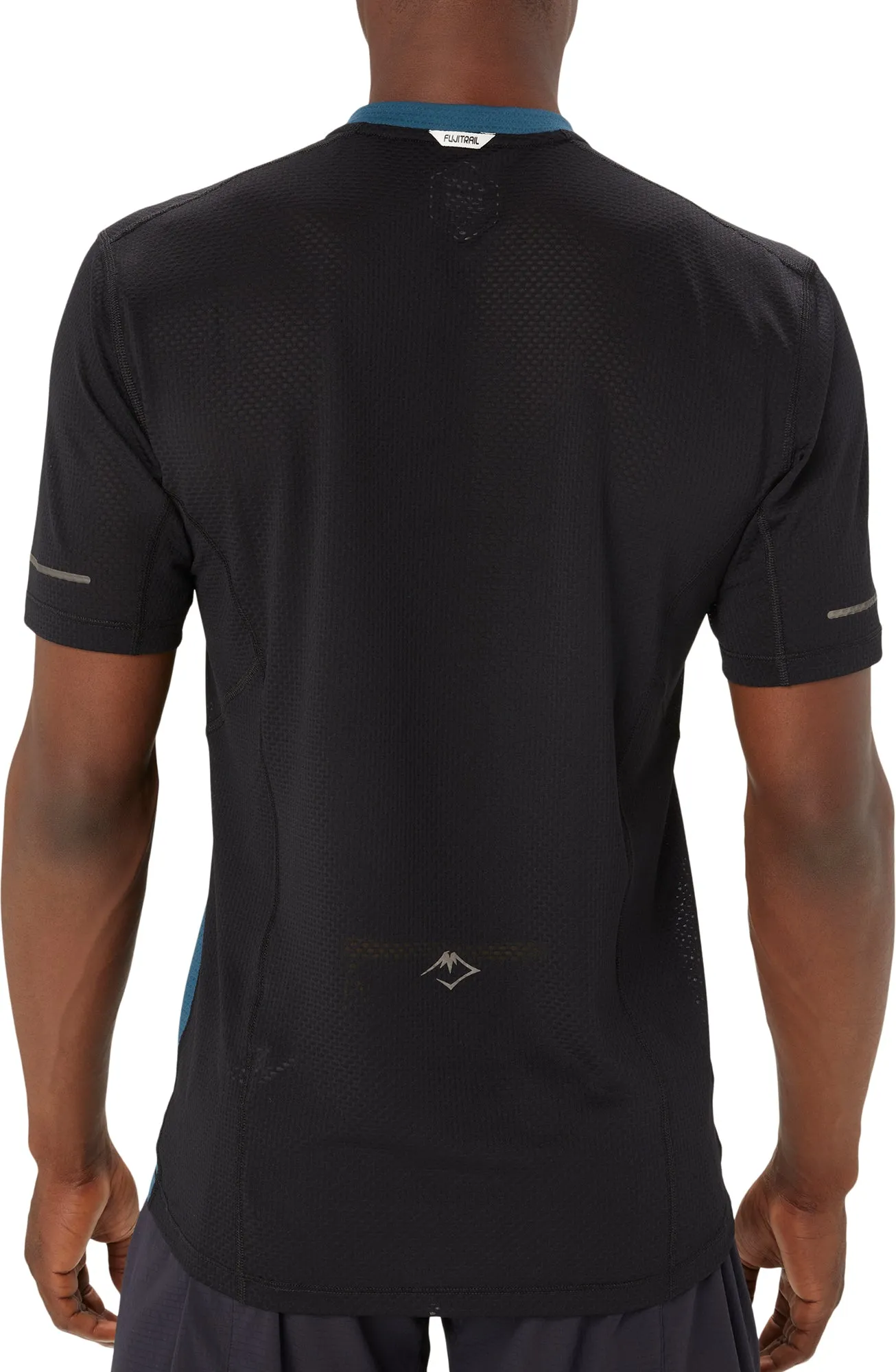 Asics FujiTrail Half Zip Short Sleeve Mens Running Top - Blue Stretch Fabric Technology