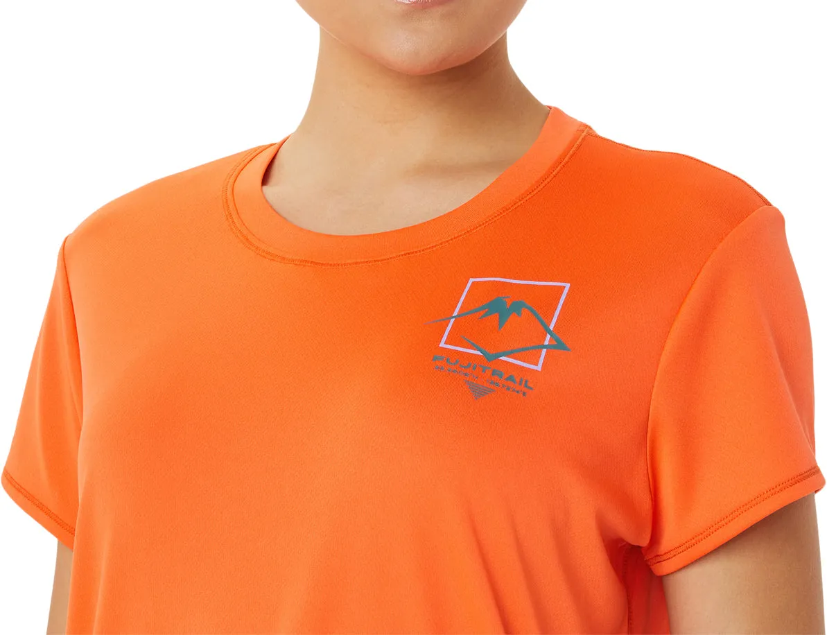 Asics FujiTrail Logo Womens Short Sleeve Running Top - Orange Stylish