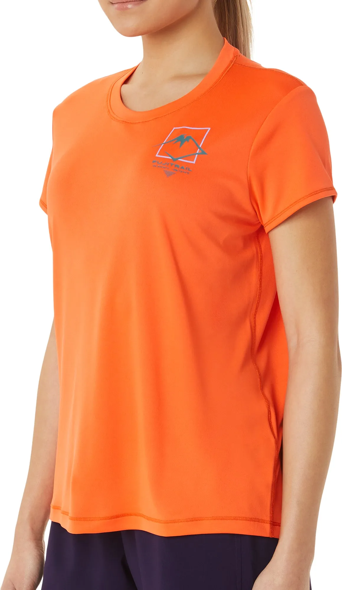 ReinforcedHems Cool Fit Asics FujiTrail Logo Womens Short Sleeve Running Top - Orange