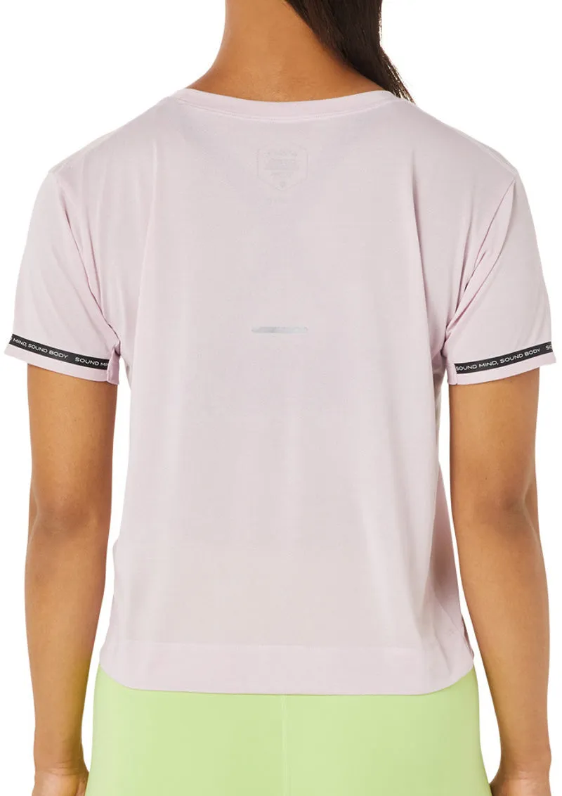 Effortless Comfort Wear Asics Race Cropped Short Sleeve Womens Running Top - Pink