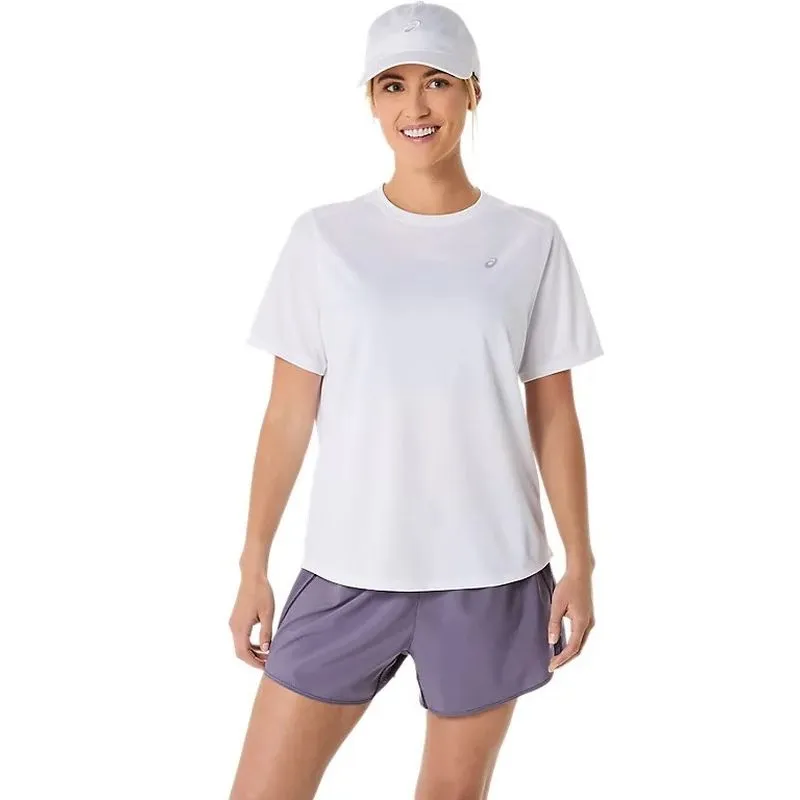 ASICS Womens Silver SS Running Top SunProtectionFabric Lightweight Wear