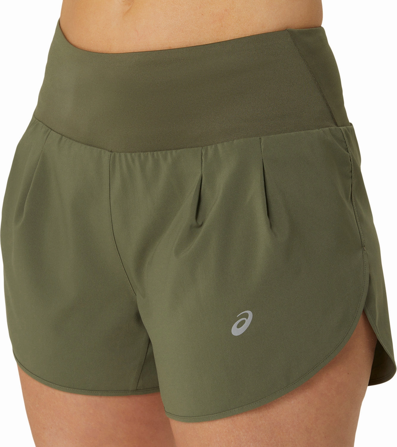 Asics Road 3.5 Inch Womens Running Shorts - Green Tear Resistant Fabric Stretch Fit