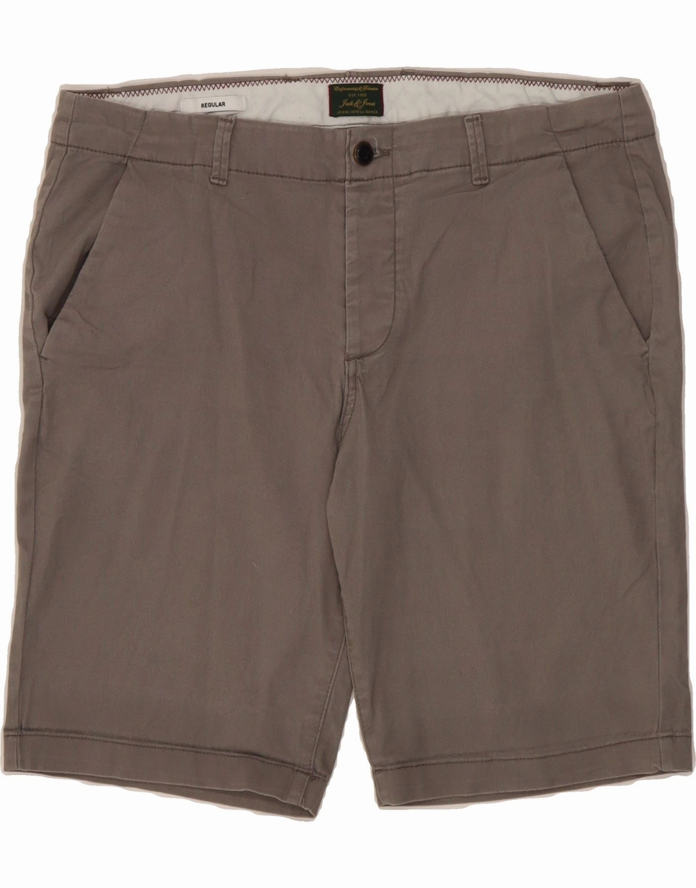 JACK & JONES Mens Regular Chino Shorts XL W38 Grey Cotton AbrasionResistant Travel Comfort