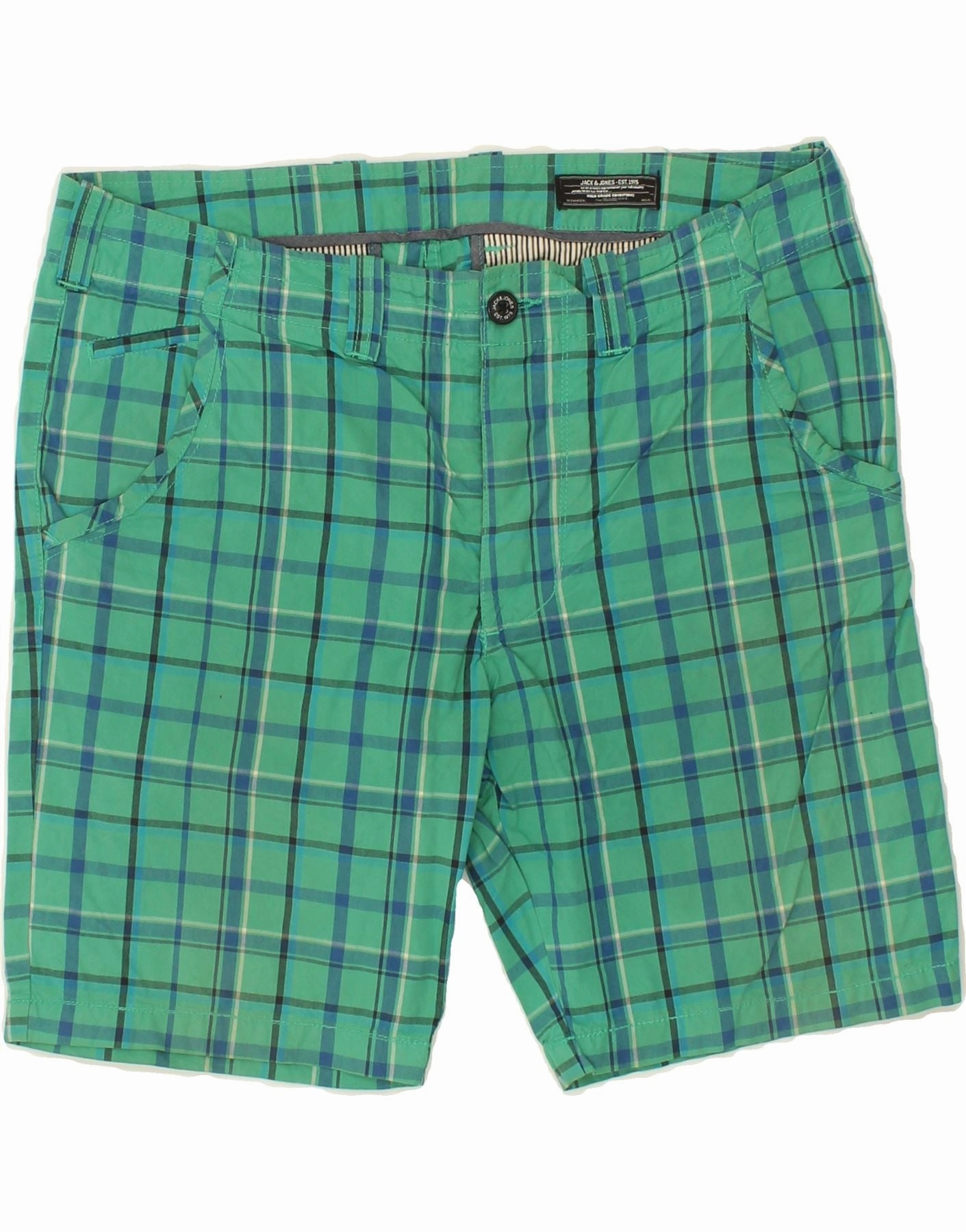 JACK & JONES Mens Casual Shorts W38 XL Green Check Travel Clothing