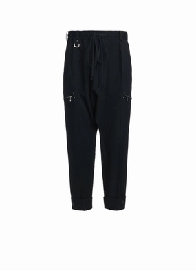 WASHER FINISHED WOOL GABARDINE STUDS SLIM SAROUEL PANTS High-waisted fit