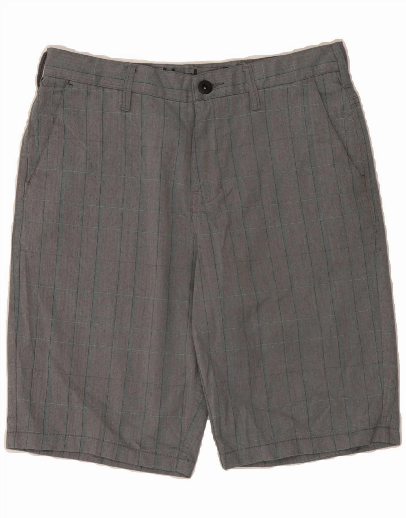 HURLEY Mens Chino Shorts W30 Medium Grey Check Polyester Punk style Easy Adjust Drawcord