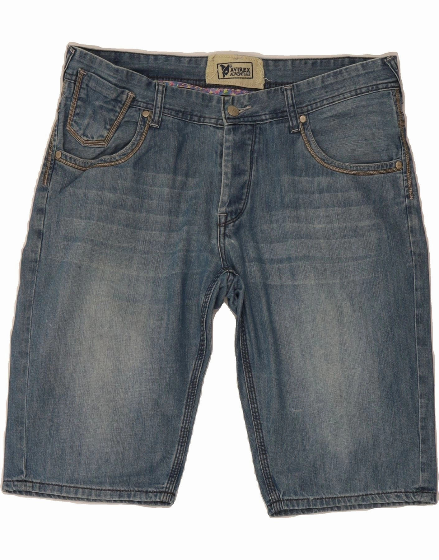 AVIREX Mens Denim Shorts IT 52 XL W36 Blue Cotton Easy Match HighBackRise