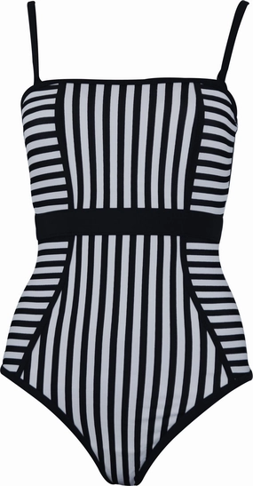 Avon Monochrome Stripe Womens Swimsuit - Black Contrast-Trim