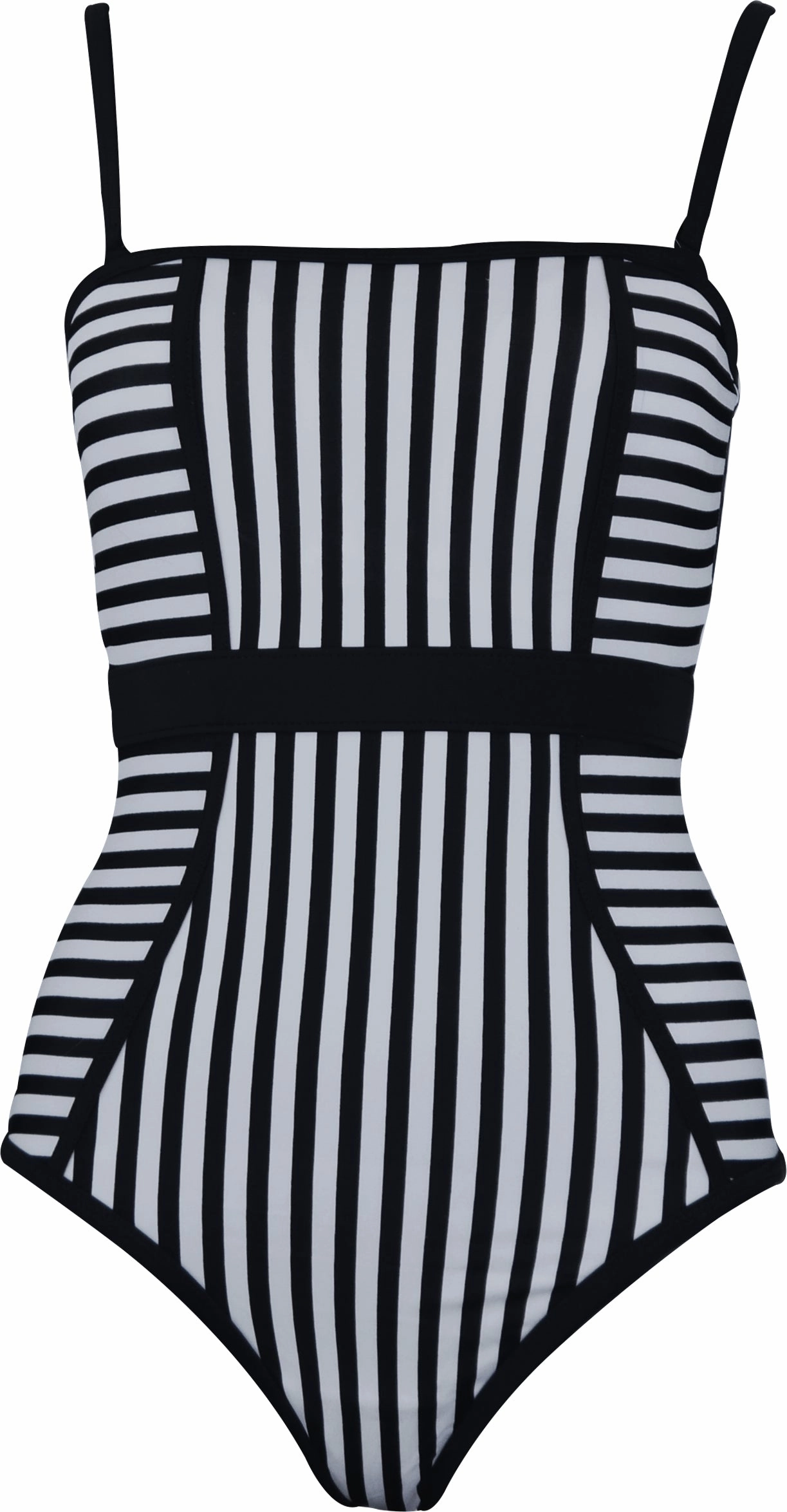 Avon Monochrome Stripe Womens Swimsuit - Black Contrast-Trim