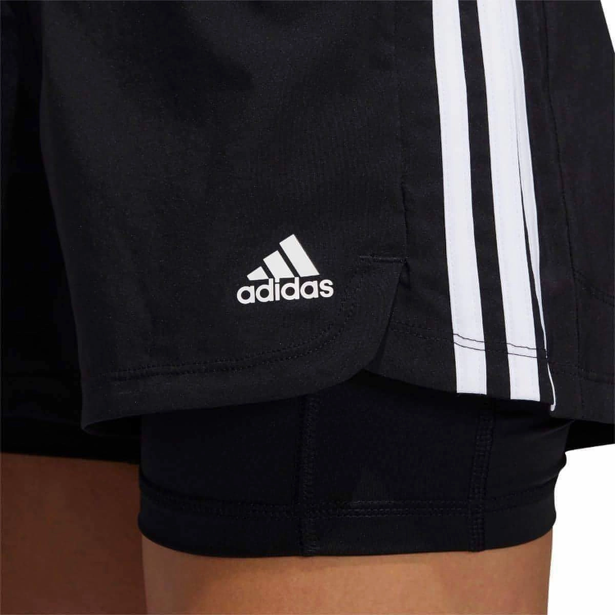 adidas Pacer 3 Stripes Woven 2 In 1 Womens Training Shorts - Black snowboarding apparel