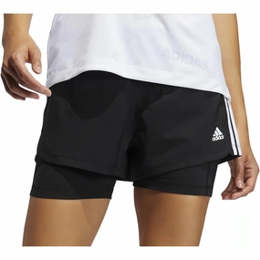 Breathable Mesh Panels adidas Pacer 3 Stripes Woven 2 In 1 Womens Training Shorts - Black