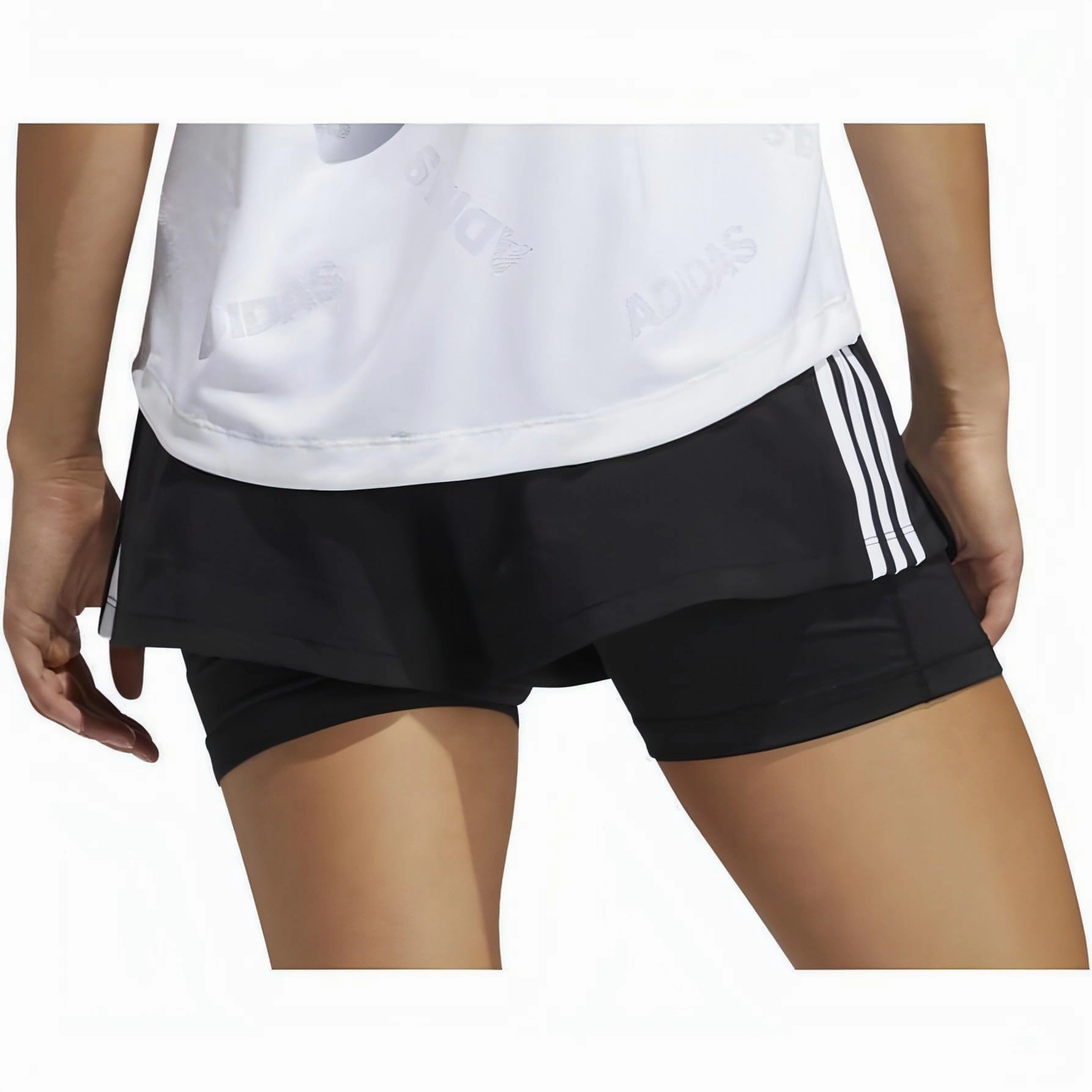 adidas Pacer 3 Stripes Woven 2 In 1 Womens Training Shorts - Black teen clothing Earth Tones